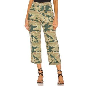 Free People Remy Moss Green‎ Camo Straight Leg High Rise Cropped Pants Size 24